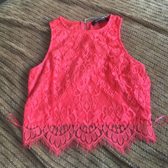 Orange lace with gold zipper in back crop top
