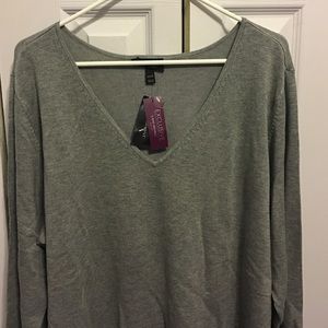 Gray v neck long sleeve sweater
