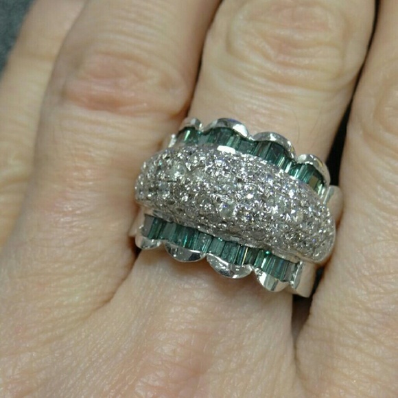 14k white gold turquoise diamond statement ring