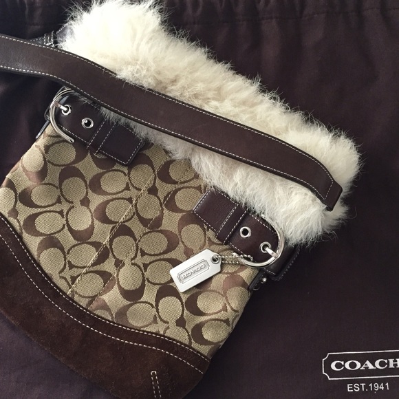 Coach signature purse with fur trim