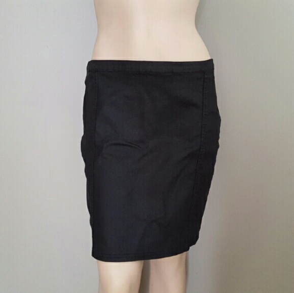 black coated denim pencil skirt