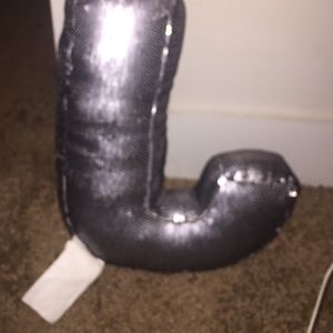 "J" sequin pillow