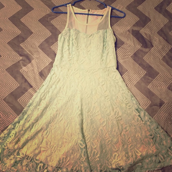 Teal & cream colored dress