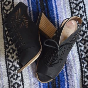 Black Caged Lace Up Heels