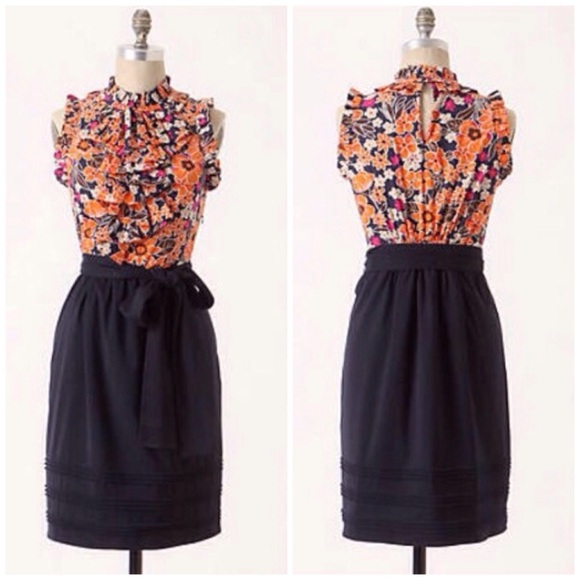 Anthropologie navy and orange dress