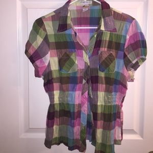 Plaid Button Shirt💜💗💛