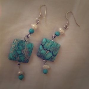 Genuine Turquoise and Pearl Earrings