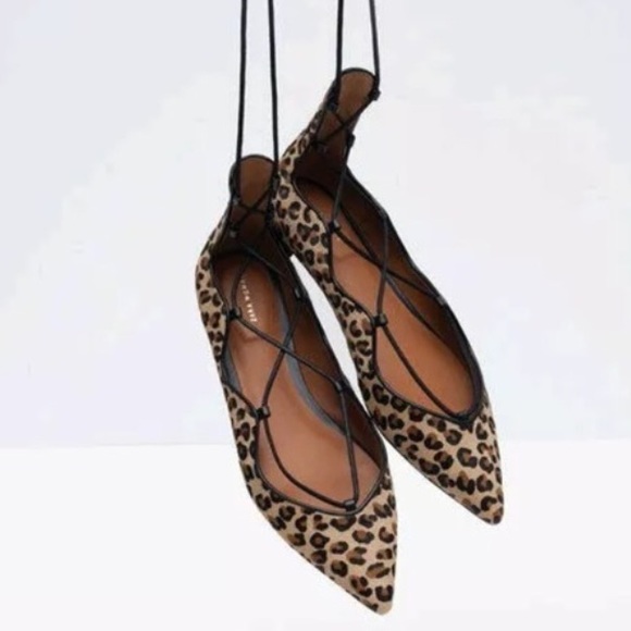 Zara leopard lace up ballerina flats