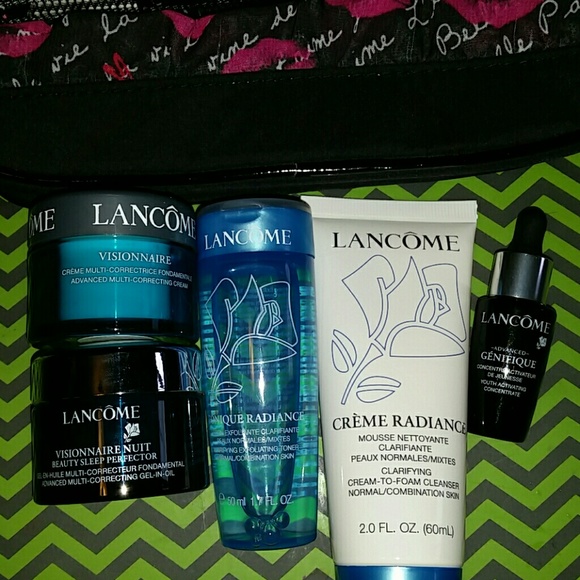 Lancome creams. Face wash. Toner. And serum.