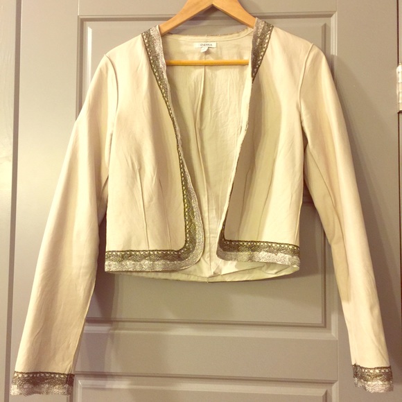 Generra white leather jacket w/ silver crochet