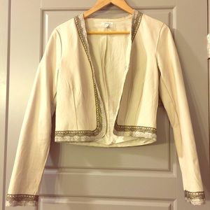 Generra white leather jacket w/ silver crochet