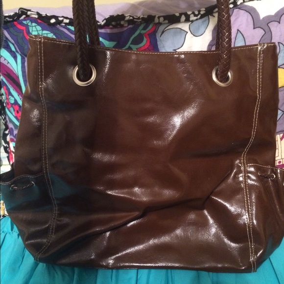 Patent leather brown handbag from target.