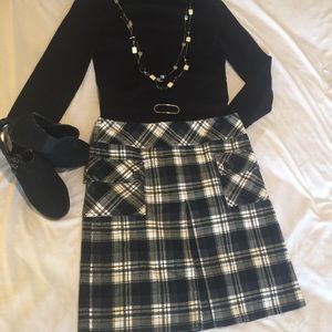 Black and white plaid velvet skirt