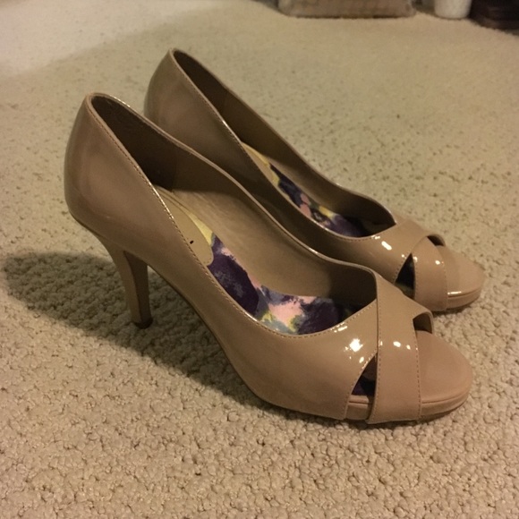 Nude open toe heels