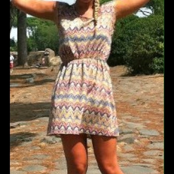 Boho cinched waist dress with scoop back - Picture 1 of 4