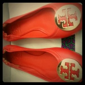 Equestrian Orange/Gold Tory Burch reva flats