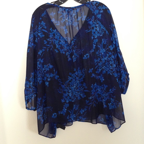 Sheer Blue Top w/Floral Design - Picture 2 of 2