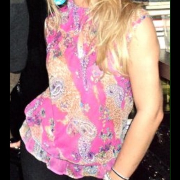 Pink Boho flow paisley turtle neck top - Picture 1 of 4