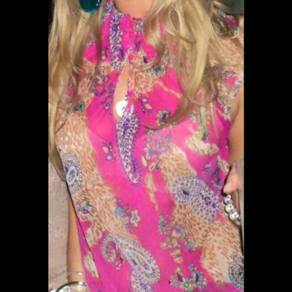 Pink Boho flow paisley turtle neck top - Picture 3 of 4