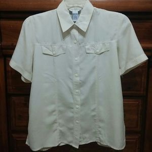 💀  Creamy 100% Silk Short Sleeve Blouse sz L