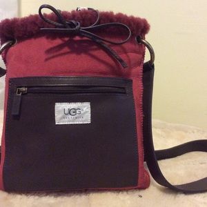 UGG RED SUEDE SHEARLING AND LEATHER PURSE EUC