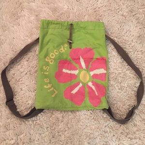 Green&Pink Life is Good Drawstring Bag