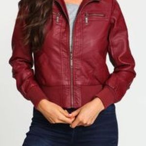 Burgundy leather bomber jacket from love culture