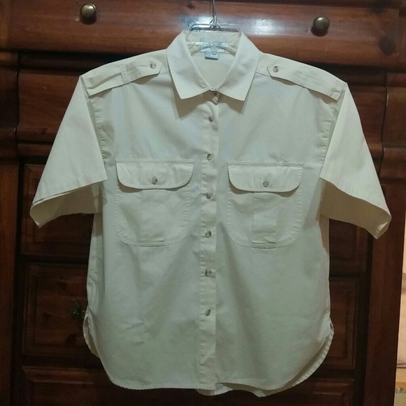 đź’€Creamy Tailored Lapel Button Down Blouse sz 14 - Picture 1 of 4