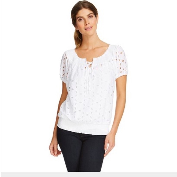Halo White Eyelet Cutout Peasant Blouse S