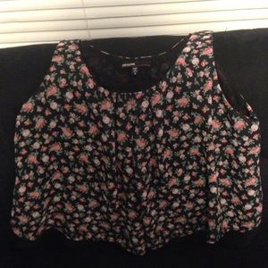 Floral and Black Loose Fitting Crop Top
