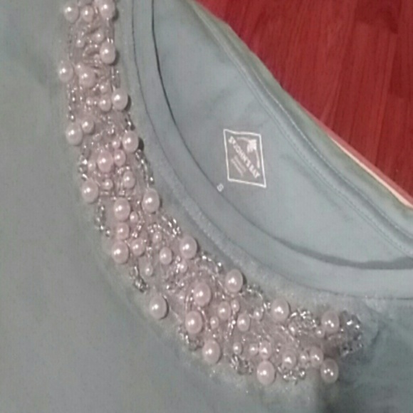 Teal 3/4 sleeve Embellished T-shirt.