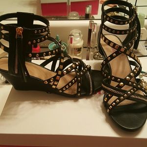 Black and gold studded sandals