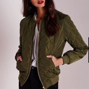 Quilted pattern bomber jacket khaki