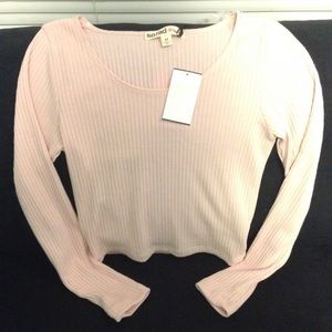 Blush Pink Long Sleeve Tight-Fitting Crop Top