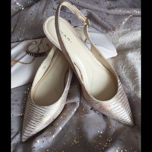 Tahari gold sling back pumps