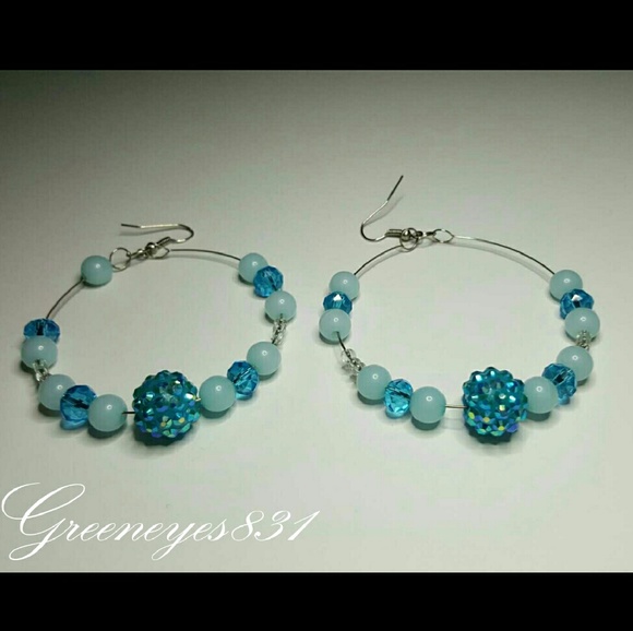 Beaded Baby Blue Earrings