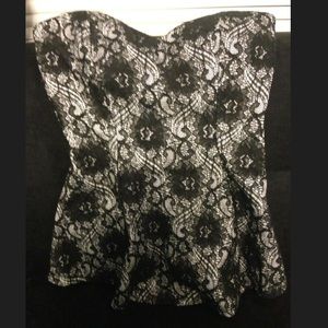 Floral Lace Black Strappy-Back Peplum Shirt