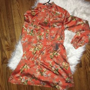 F21 orange satin print dress