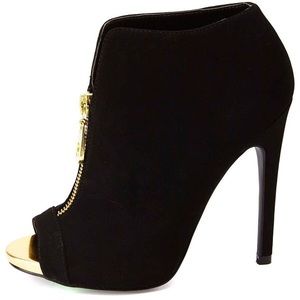 Black suede peep toe heels