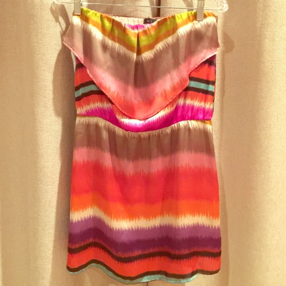 GLAM Adorable Strapless Multi-color Ruffle Dress