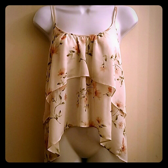 FLORAL RUFFLED OPENBACKED TANK