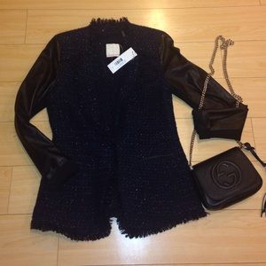 Rebecca Taylor tweed leather blazer