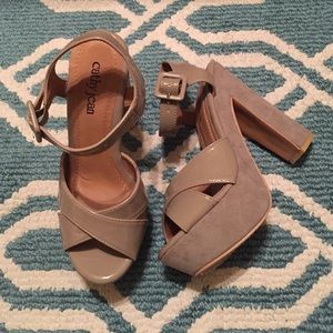 Gray platform chunky heels