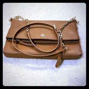 Tory Burch fold-over Neutral Brown Crossbody Bag