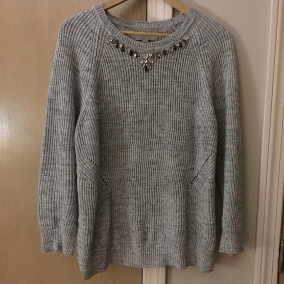Jeweled neck loft sweater