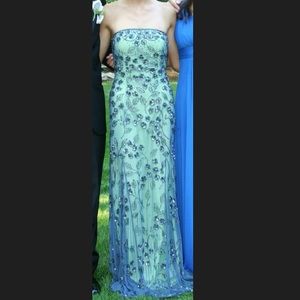 Green strapless prom dress