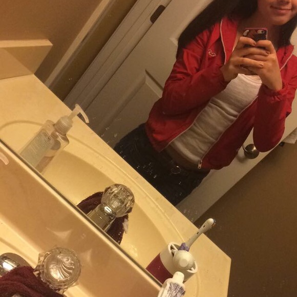 Red hollister rain jacket size XS