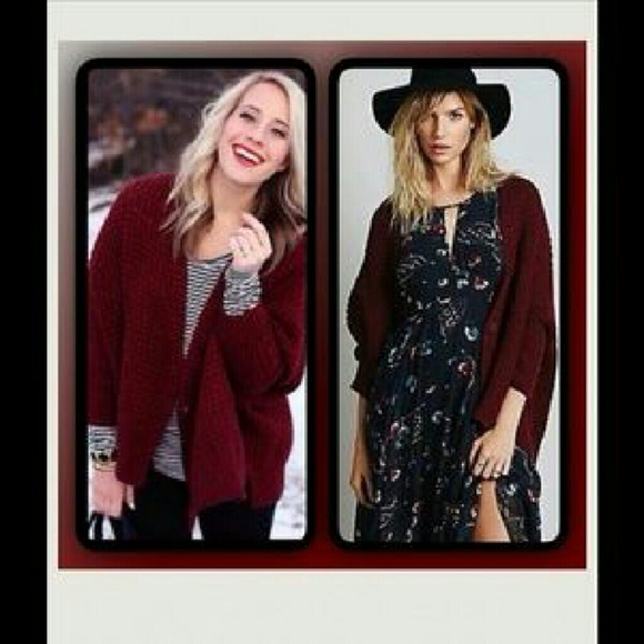 Free People Burgundy Chunky Knit Cardigan/ Sweater - Picture 1 of 3