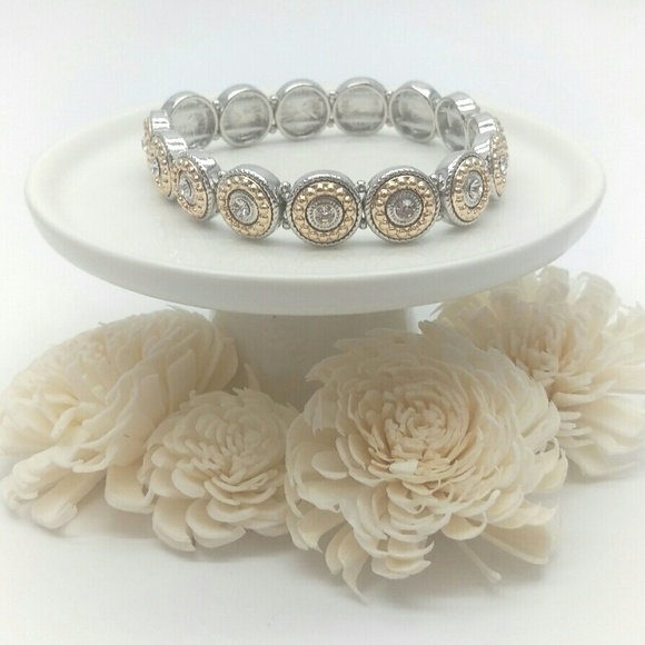 Silver & Matte Gold Rhinestone Accented Bracelet