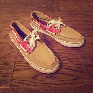 Sperry Top-Sider pink plaid & tan size 8 shoes